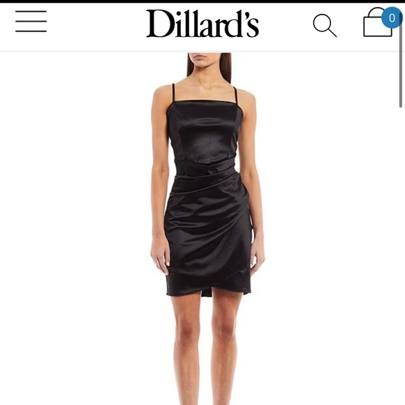DILLARDS SQUARE NECK BLACK SATIN DRESS - Picture 1 of 3